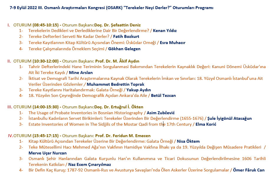 iki aydır terekeler üzerine ölümüne okuyor, notlar alıyorum...

9 Eylül Cuma günü <a href="/osark/">oskar wesley-smith</a> kongresinde "Terekeler Neyi Derler?" serlevhalı 4 oturumda 15 tebliğ sunulacak.

Bekleriz
osmanliarastirmalari.org/duyurular/iiiu…