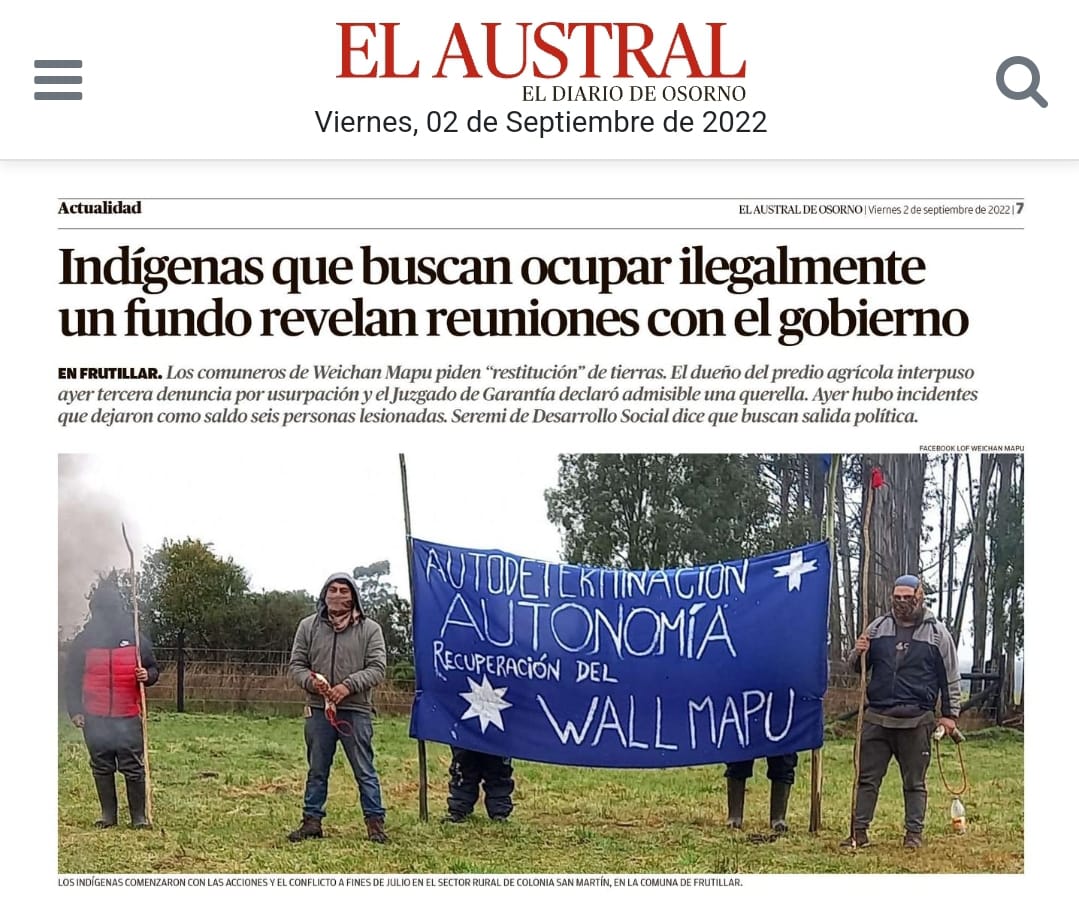 Como Multigremial del Sur interpusimos una tercera denuncia por delito de usurpación violenta, además de la presentación de una querella por el delito de amenazas contra la propiedad. Sin embargo, el hostigamiento por parte de la comunidad ha sido reiterativo.