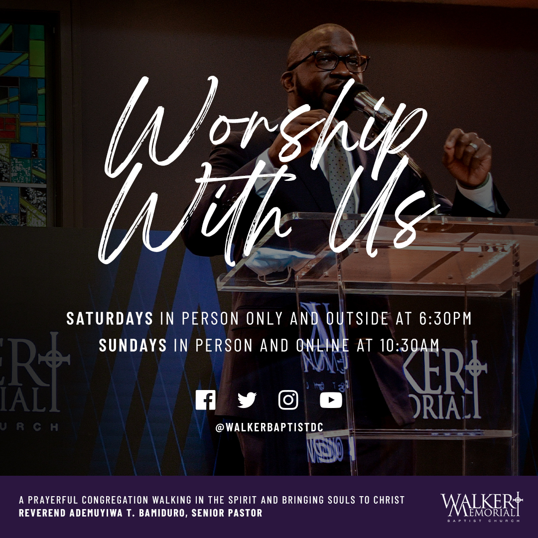 WalkerBaptistDC's tweet photo. Walker Memorial is now having in-person worship services. Services will remain available virtually on our social media outlets and on our worship through prayer line.

💻 https://t.co/jAwrcAVHx9
📺 https://t.co/Vg2nWA7E4x
📩 info@walkerbaptistdc.org
📞 202-232-1120 https://t.co/G8wov5bHNg