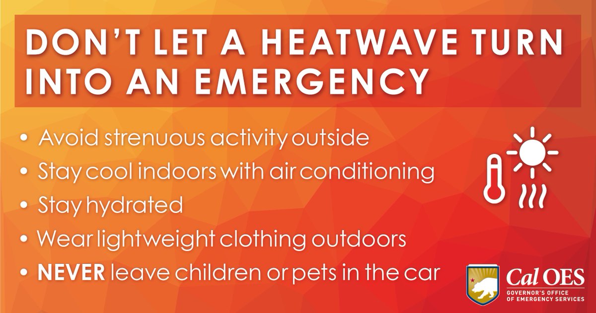 Extreme heat is here! Take measures to stay cool, stay hydrated, and stay informed. Click for a list of CA cooling centers → caloes.ca.gov/cooling-centers #heatwave #cooling <a href="/ListosCA/">Listos California</a> <a href="/UnitedWaysCA/">United Ways of CA</a>