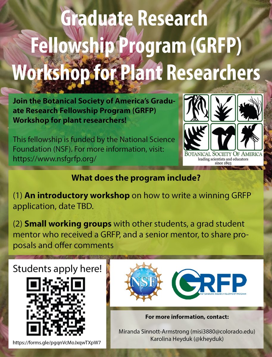 Are you a plant scientist applying for the NSF GRFP? Join us again this year for the BSA's GRFP workshop, where you will work with other students and mentors to improve your GRFP application! Apply to join the workshop by September 12th, we hope you will join us!