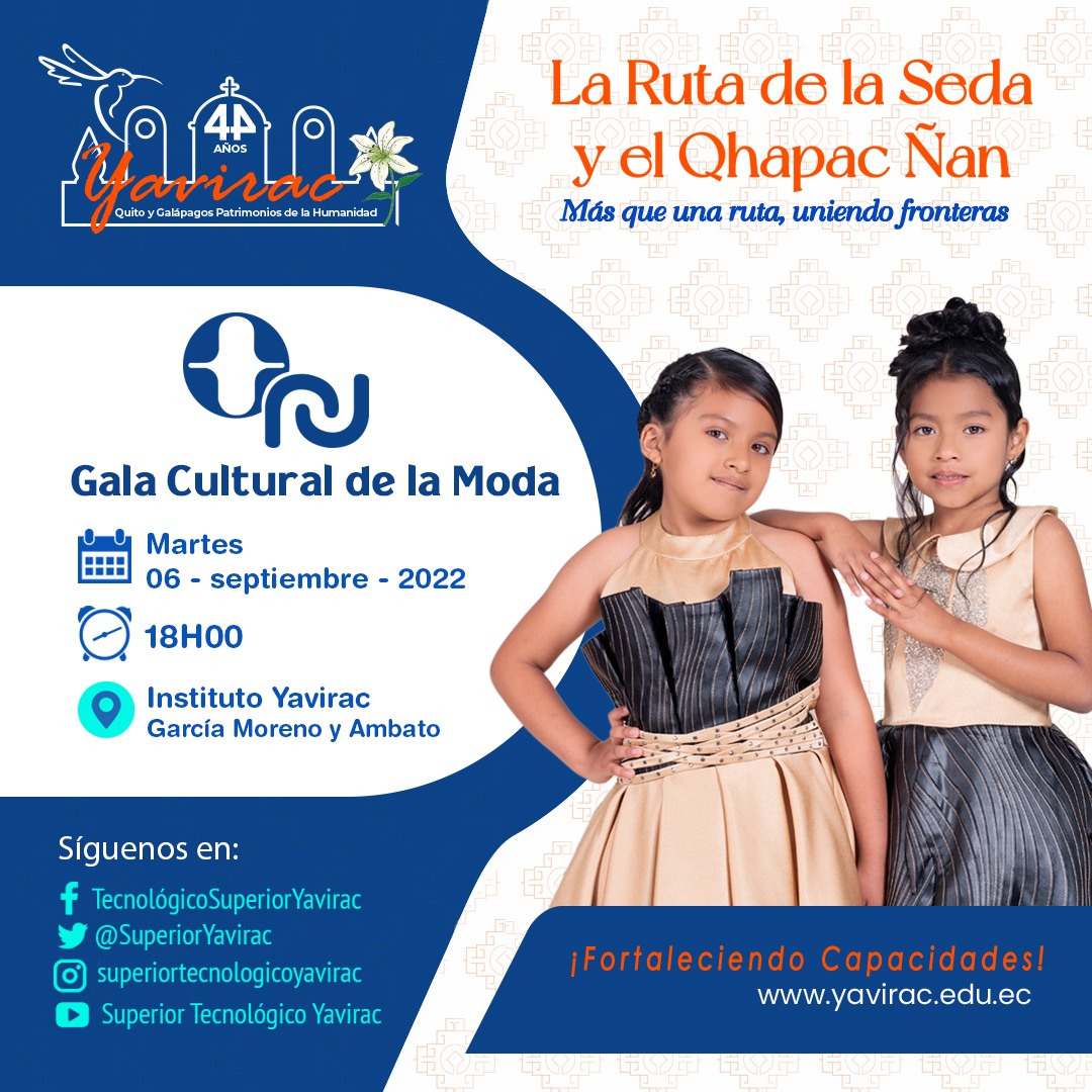 SuperiorYavirac's tweet photo. En 5 días las rutas de la moda y la historia se fusionarán en la gala cultural: La Ruta de la Seda y el Qhapaq Ñan.
📆 6 de septiembre, 18H00
#SomosTuFuturo #FortaleciendoCapacidades #yocreoMODA https://t.co/DLEO2yTpDm