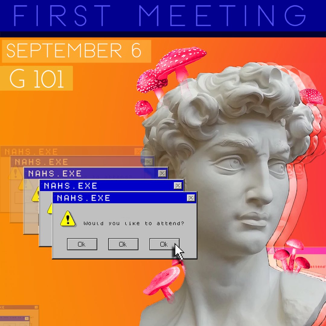 First meeting NEXT WEEK! 

Stop by Tuesday after school for the first National Art Honors Society meeting!!!

G101- bring your art friends!