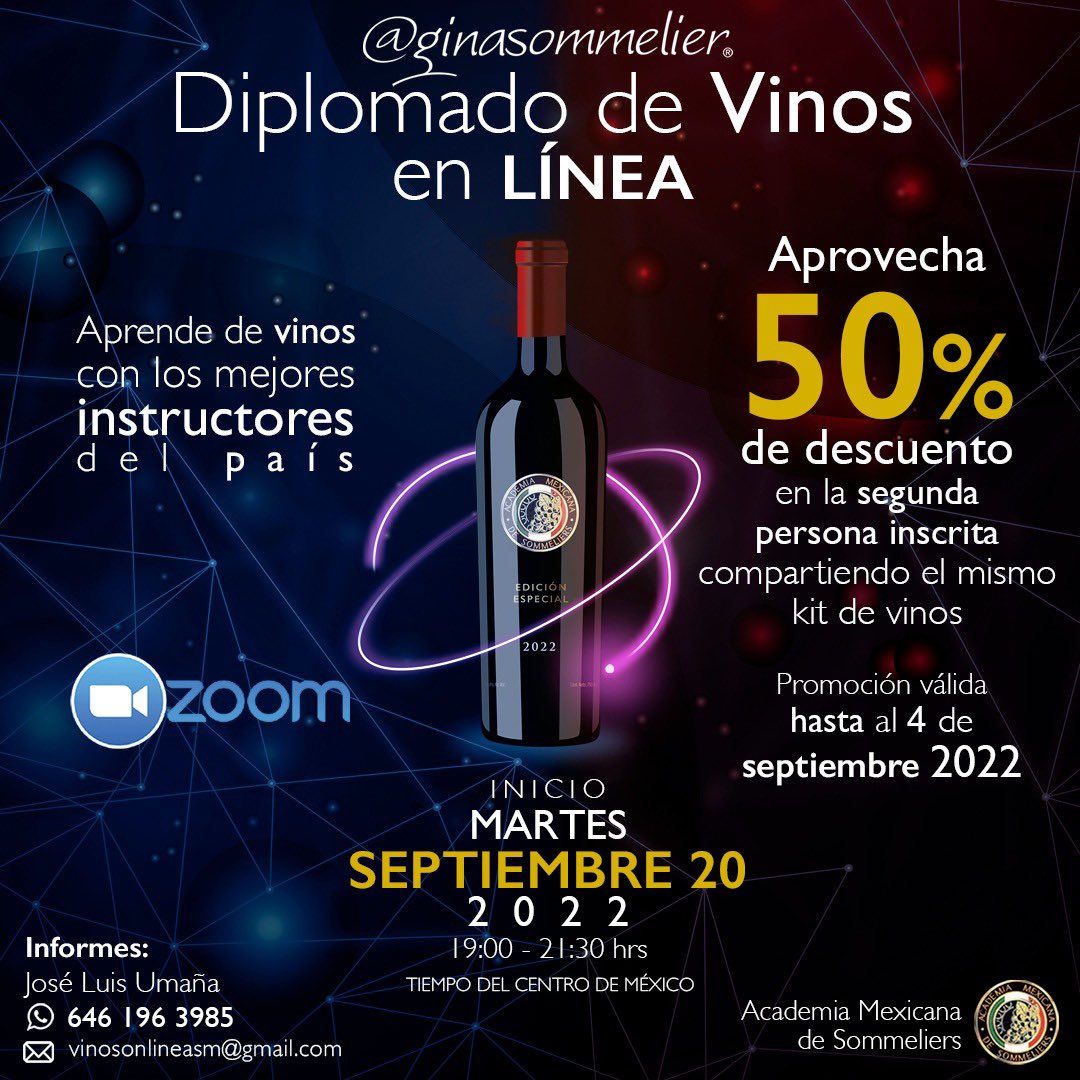 AreliPaz's tweet photo. Si quieren aprender más del vino, saber más de  destilados o les gustaría certificarse como sommeliers, no dejen de pasar el 2x1 usen mi nombre para inscribirse. @LluviadeIdeas2 https://t.co/yYFprNNhux