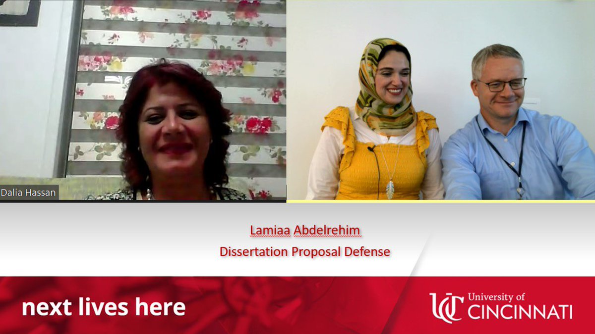 brianear's tweet photo. Congratulations to Lamiaa Abdelrehim for an excellent dissertation proposal presentation! Thank you to Dra. Hassan and Mousa for joining us from Egypt. #UCtheWorld @UC_Global @UCCSD @UCAlliedHealth https://t.co/UNhuHhAn61