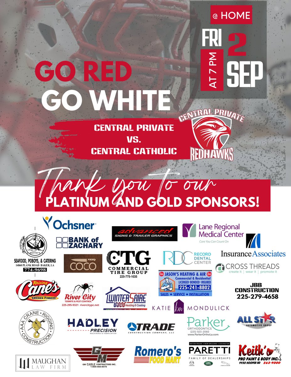 The Redhawks are kicking off the season at home tonight against Central Catholic! We hope to see you there! #GoRedhawks 🏈