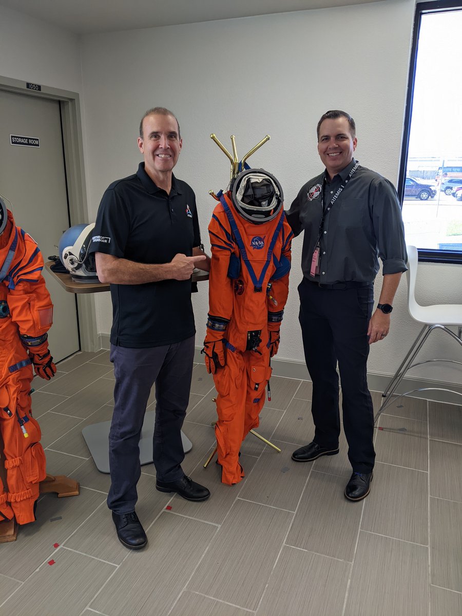 Before I left NASA the first ascent/entry suit for Orion was being fitted for me. Luckily the engineer building it (Dustin) is the same size so now its his. Yes, that orange suit fits me.