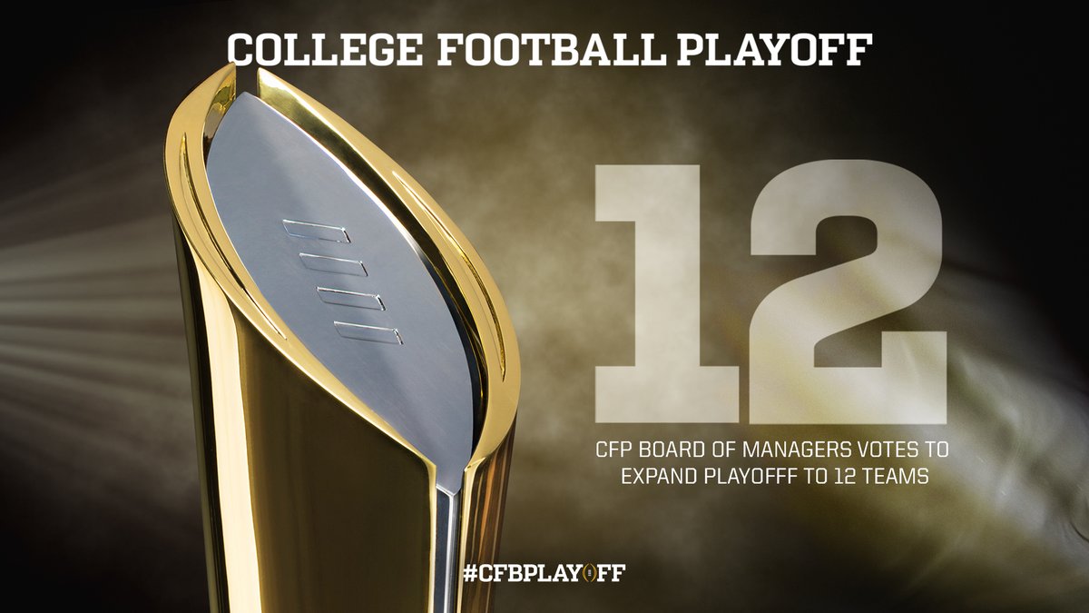 𝗢𝗙𝗙𝗜𝗖𝗜𝗔𝗟: College Football Playoff Board of Managers Votes to Expand Playoff to 12 Teams

Details on today's meeting » collegefootballplayoff.com/news/2022/9/2/…

#CFBPlayoff 🏈🏆