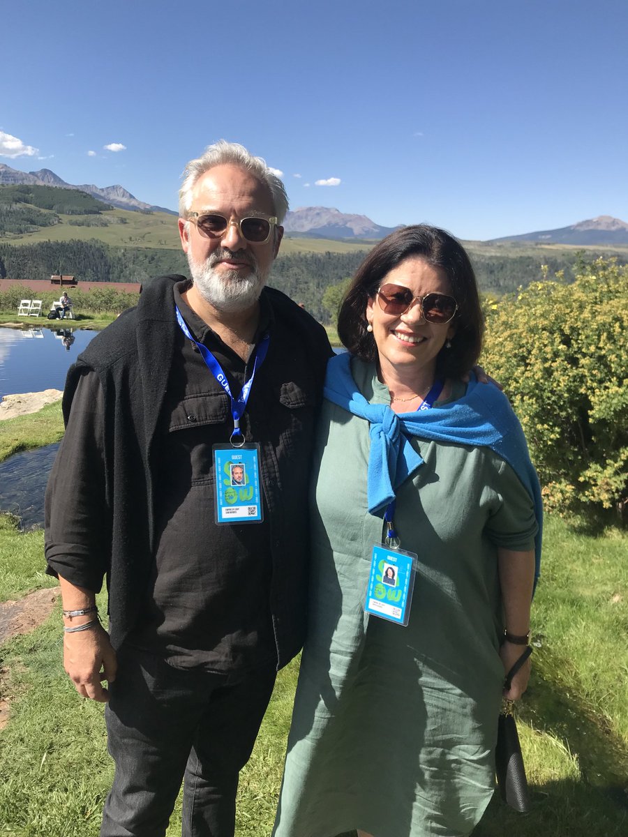 Filmmaker #SamMendes and producer #PippaHarris pictured way up in the Colorado Rockies for the #TellurideFilmFestival annual brunch. New film #EmpireofLight screens here Saturday. The ⁦@searchlightpics⁩ /⁦@NealStProds⁩ movie stars #OliviaColman & #MichealWard.