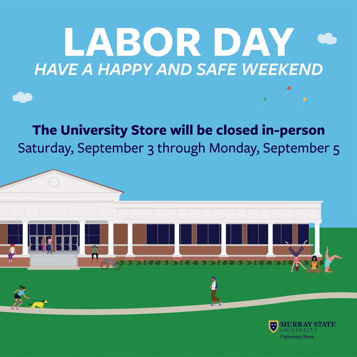 racerbookstore's tweet photo. Happy Labor Day weekend #Racers! Safe Travels!

#murraystateuniversity #murraystate #labordayweekend https://t.co/0OITcpzS57