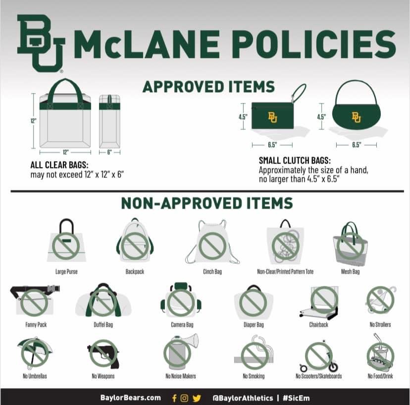BaylorAthletics's tweet photo. No clear bag, no entry 🤷

#SicEm https://t.co/MrLavp1uK7
