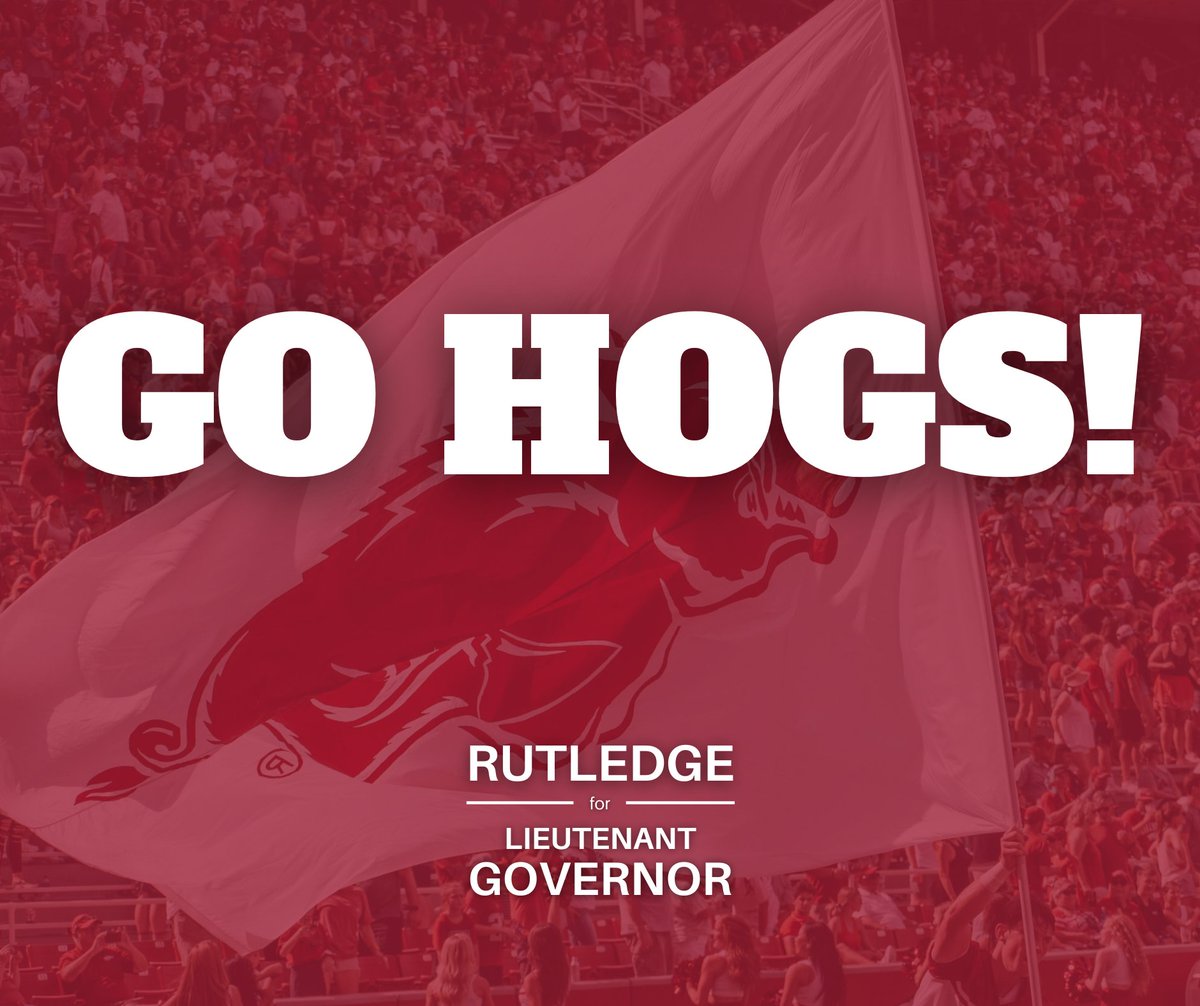 LeslieRutledge's tweet photo. Good luck to @CoachSamPittman and @RazorbackFB on today's season opener - Beat Cincinnati! Woo Pig Sooie! #LR4LG https://t.co/NwOznAs7uO