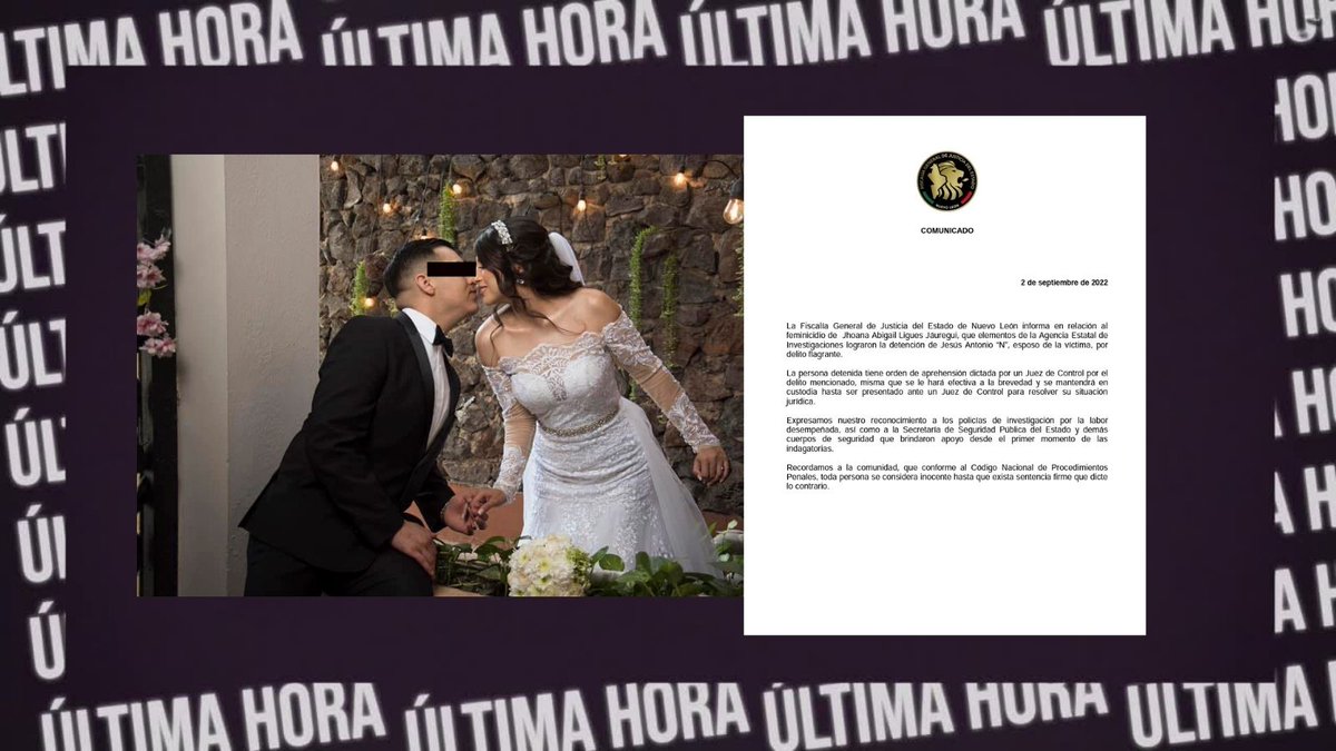 🚨#ÚLTIMAHORA | DETIENEN PRESUNTO FEMINICIDA DE MAESTRA ASESINADA

La <a href="/FiscaliaNL/">Fiscalía Nuevo León</a> informó sobre la detención de Arturo "N" esposo de la maestra Johana Abigail Ligues, asesinada en su domicilio en Santa Catarina.