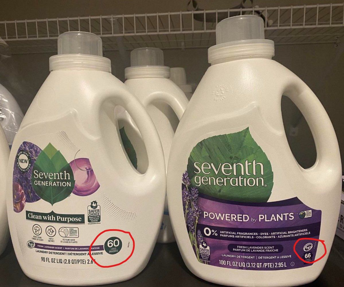 Bitcoin's tweet photo. New packaging design on the left. 

Went from 100oz to 90 oz or 66 loads to 60. Yet the same price...

#shrinkflation https://t.co/bY2tVAQ1nz