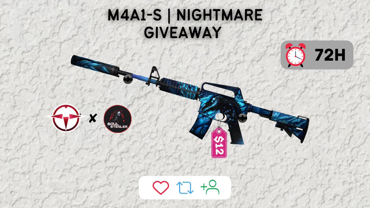 trivistumX's tweet photo. 🔥 CS:GO GIVEAWAY #12 🔥

🎁 $12 M4A1-S | Nightmare (Field-Tested) / $9 CRYPTO
*can be exchanged for crypto*

To enter:
✅ Follow me &amp; @soulstealer_hs
✅ Retweet
✅ Subscribe &amp; Like: https://t.co/JJ6o9pwook (show proof)

⏳ Ends in 72 hours!

#CSGO #CSGOGiveaway #csgogiveaways https://t.co/ewkdoBM7LV