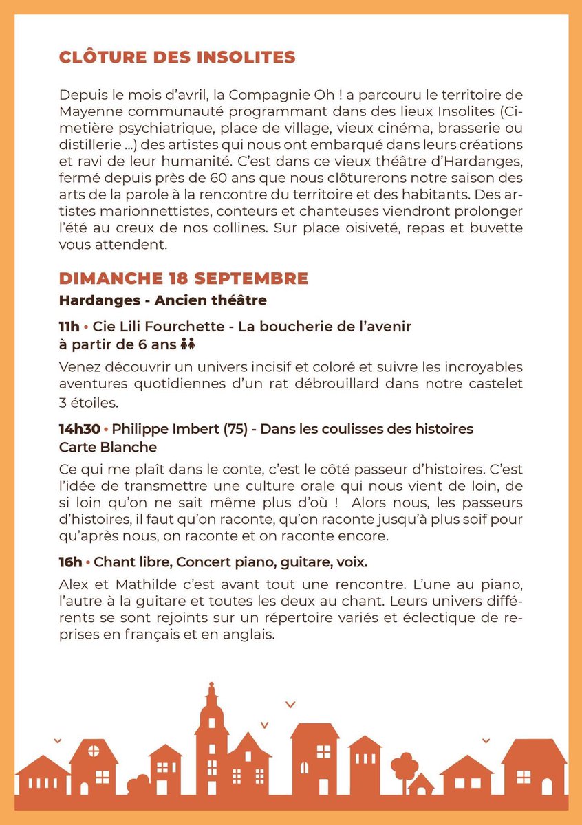 CompagnieOh's tweet image. Un week-end où tout se bouscule dans les agendas. On vous invite à passer par les collines et le village d'Hardanges pour la clôture des Insolites et découvrir un théâtre oublié. Dimanche 18 septembre à partir de 11h.