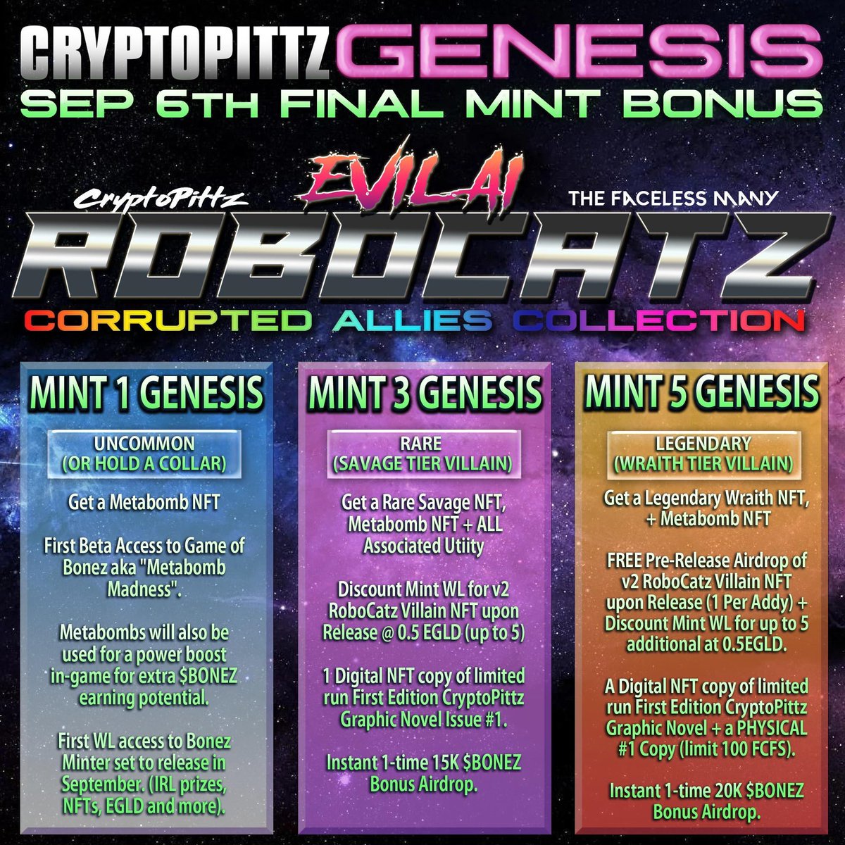 CryptoPittz's tweet photo. Finally, we are announcing our intentions to continue our storytelling of our #VICE epic and the inception of the AI CATZ in the form of a fully illustrated Blockchain Graphic Novel. Beginning with Issue #1 as a perk of supporting this final Genesis mint +A TON MORE UTILITIES👇 https://t.co/Kf4y3ciGzS