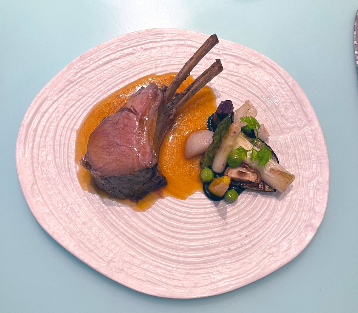 n0cruisecontrol's tweet photo. A small selection of our dishes tonight. Iβll be putting together a Vlog of our visit and will post the link when itβs edited π Here you have, Corn, Salmon, Lamb and Strawberry. We also had Asparagus and Beetroot. #thetestkitchen #valiantlady #virginvoyages @VirginVoyages https://t.co/cFgW1YBDZX