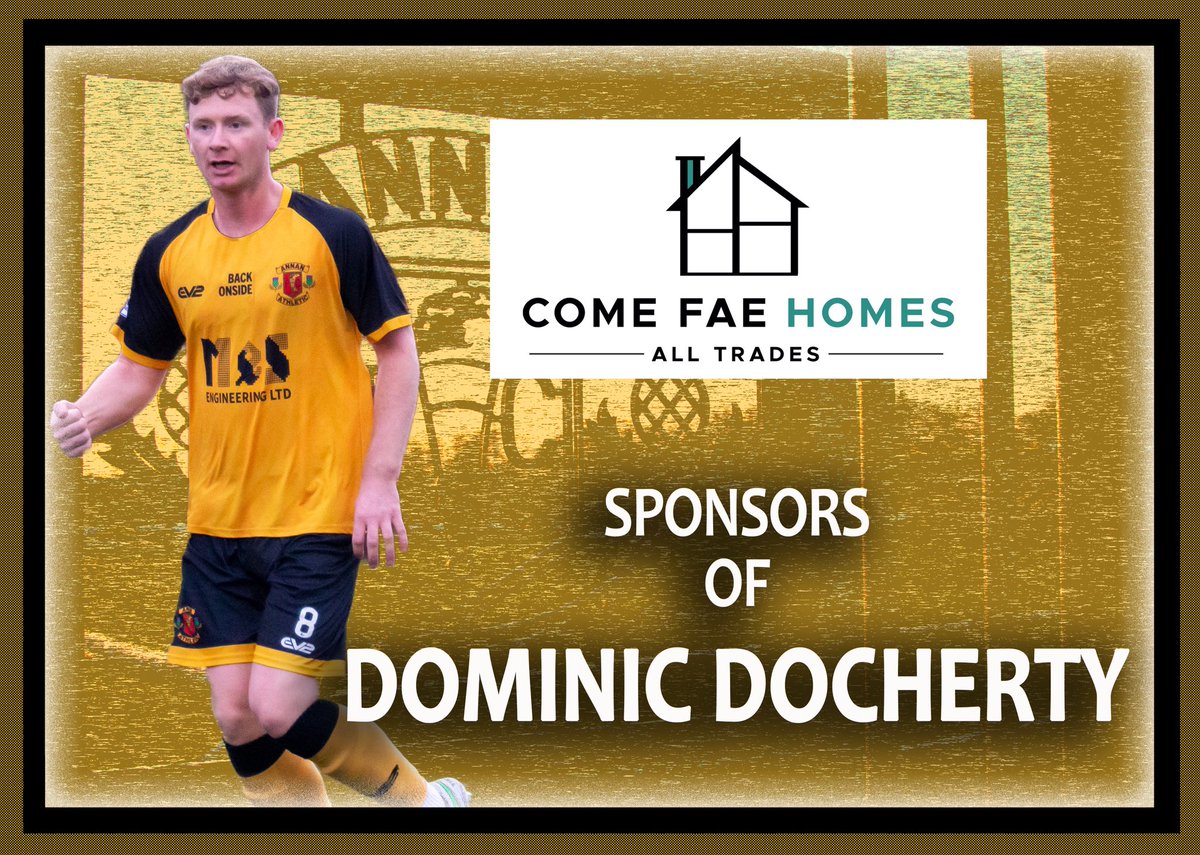 Massive thanks to Come Fae Homes
for their exclusive sponsorship of Dominic Docherty👏🏻🖤💛
They will now have their company name listed alongside Dom’s profile on our website as well as in every match day programme.