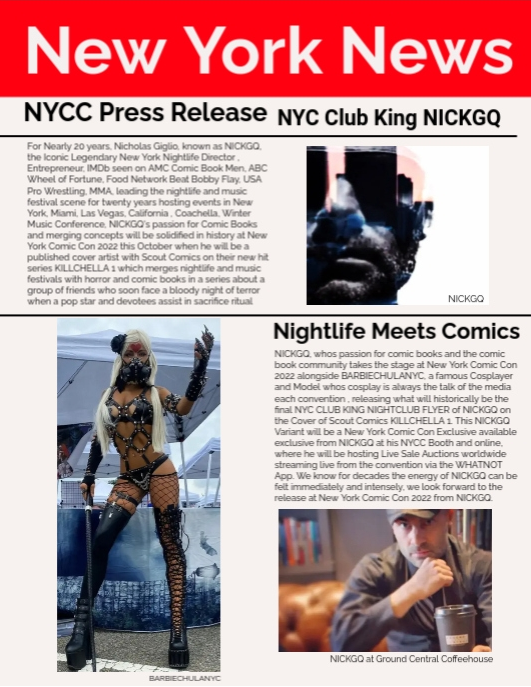 NICKGQNYC's tweet photo. I am proud to announce i will have my own cover for 
@ScoutComics #KILLCHELLA 1 Debuting this year at 
@NY_Comic_Con- #NICKGQ 
@barbiechulanyc
 #scoutcomics #exclusive #variant #nightlife #cosplay #comicbook #musicfestival #coachella #breakingnews #nycc2022 #newyork #nycc #comics https://t.co/8zoMdbz2Cm