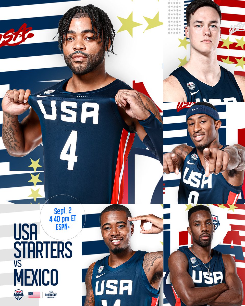usabasketball's tweet photo. Our 🇺🇸 starting 🖐️ vs 🇲🇽 Mexico at #AmeriCup

@FrankMason0 
@pg30_Cole 
@Chicksword3232 
@Gary11_Clark 
@BIGG_ZIMM 

💻 ESPN+ https://t.co/bjOhPlXMVI