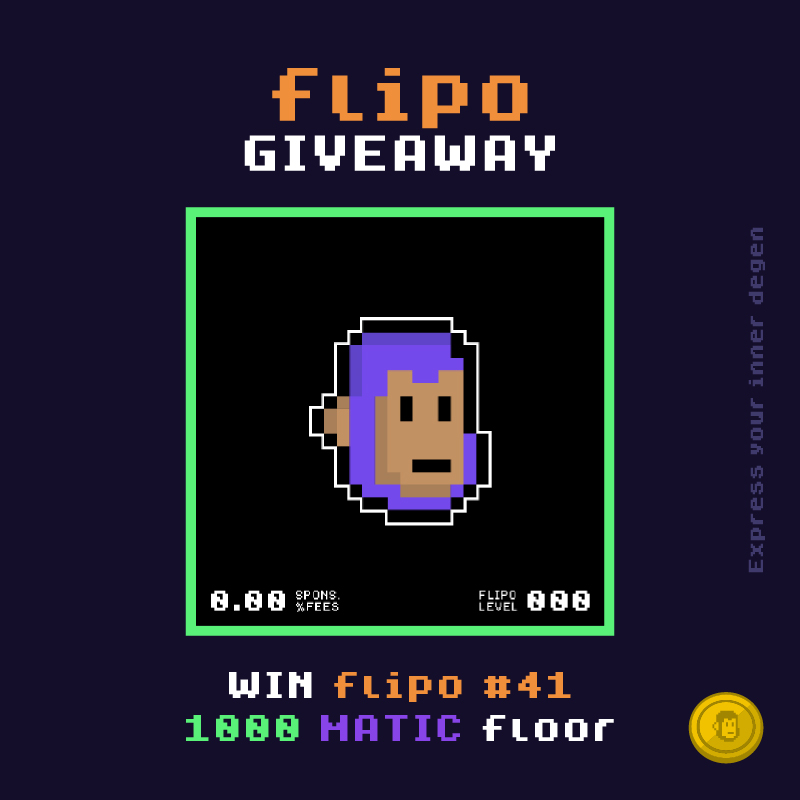 MaticFlipo's tweet photo. Dear #degens,
 
Flipo #41 giveaway is live on https://t.co/CS0sGcIUvf
Flip like a degen, win tickets and try your luck 🍀

#Giveaway #NFTs #NFTGiveaways #NFTCommunity https://t.co/HDmOujIasS