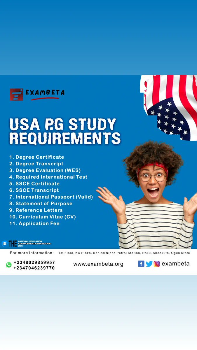 exambeta's tweet photo. Let us assist you achieve your dream of studying in the USA for the Spring and Fall 2023.

Admission test support at its best.

A trial will convince you!

07046239770 // https://t.co/QZXIxwENLQ https://t.co/1bEJv2mNTR