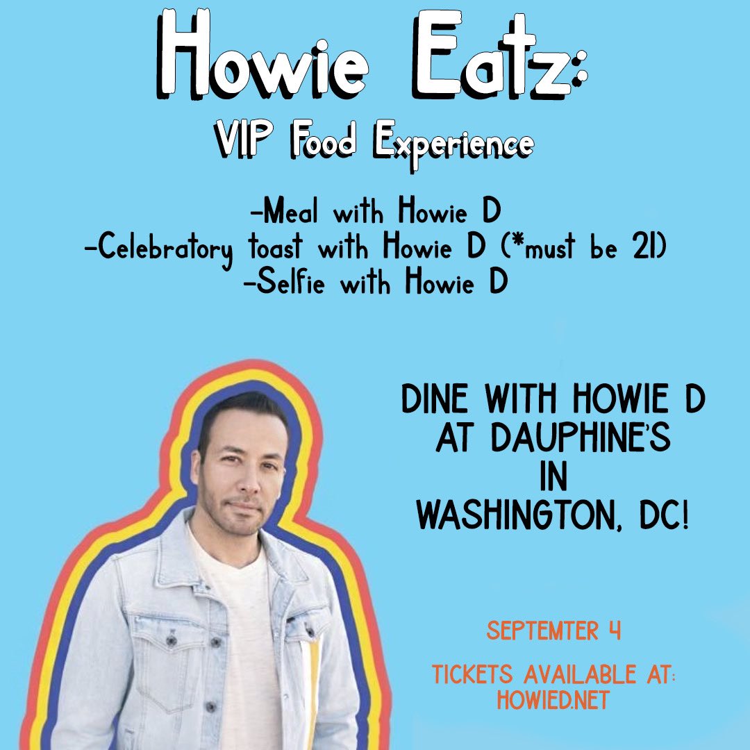 howied's tweet photo. Hey DC! Let’s eat! Join me for #HowieEatz DC style this Sunday, September 4th. Tickets are on sale now here: https://t.co/MP6mwfigiW

 Can’t wait to see you 😉 https://t.co/qBPOAQJVUR
