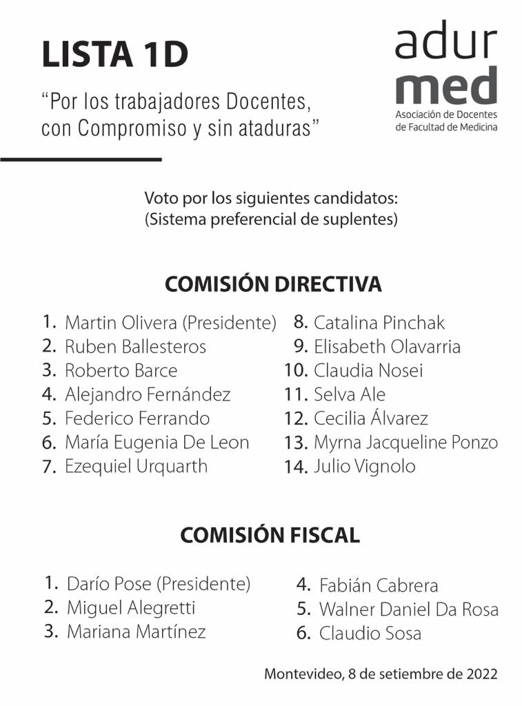 1D_Lista's tweet photo. Elecciones ADUR Medicina!!
8 de setiembre 2022

Iremos contando nuestras ideas!! https://t.co/W1dOQtZGn8