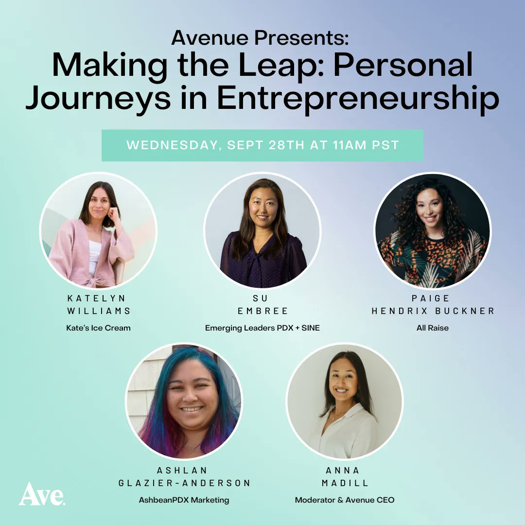 Avenue is eager to present our third panel of the year, Making the Leap: Personal Journeys in Entrepreneurship. Join us on Wednesday, September 28 at 11am PST. Learn more and RSVP here: buff.ly/3ltdtRh