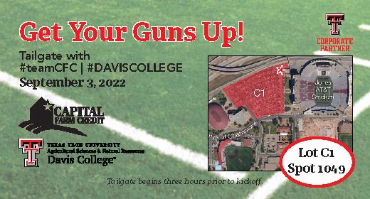 TTUDAVISCOLLEGE's tweet photo. Are you still looking for a good place to tailgate tomorrow? Look no further! We are teaming up with @CapitalFarmCred to host a tailgate for the first game of the season! We will kick things off at 4pm. We can't wait to see you there and cheer on our Red Raiders! https://t.co/ZYXvWV2f1y