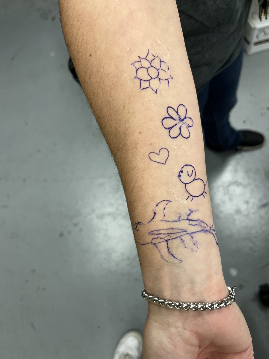 Art 3 had an awesome time with our visiting Tattoo Artist! He not only told them about everything that goes into being a tattoo artist, students were able to try it out on a rubber plate &amp; make stencils. Which they transferred on my arm! #wilkinsjh1 #middlematters #artsed