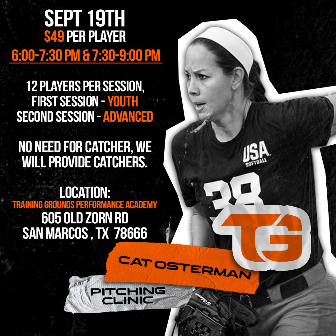 Training Grounds Performance Academy (@tgp_academy) on Twitter photo Don't miss your chance to work with <a href="/catosterman/">Cat Osterman OLY</a>! Sign up for her pitching clinic at the link below!
🔗tms.ezfacility.com/OnlineRegistra… Don't miss your chance to work with <a href="/catosterman/">Cat Osterman OLY</a>! Sign up for her pitching clinic at the link below!
🔗tms.ezfacility.com/OnlineRegistra…