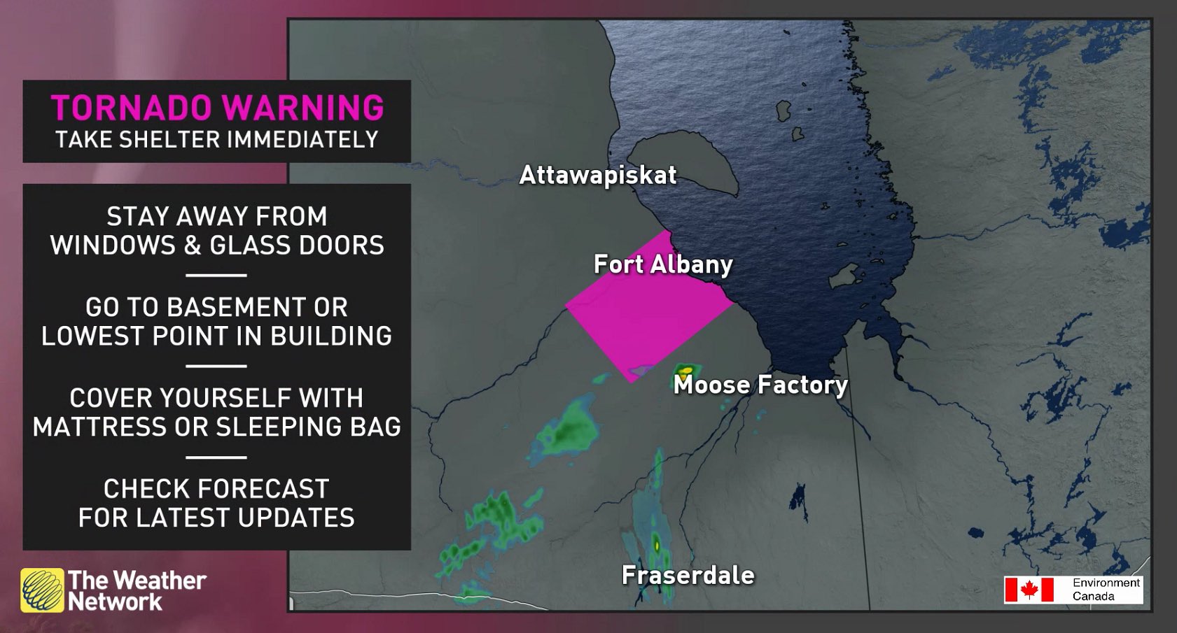 The weather network on twitter a tornado warning is in effect for