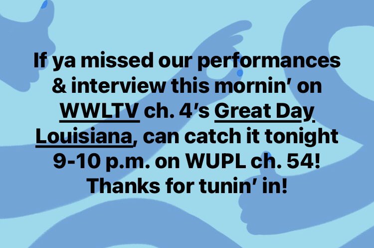 ShawnMeow's tweet photo. . @WWLTV  

#NewOrleans #NOLA #WWLTV #Louisiana #Slidell #Northshore #Music #WallowinInTheNight #GreatDayLouisiana #WUPL https://t.co/G9tjCe3DJk