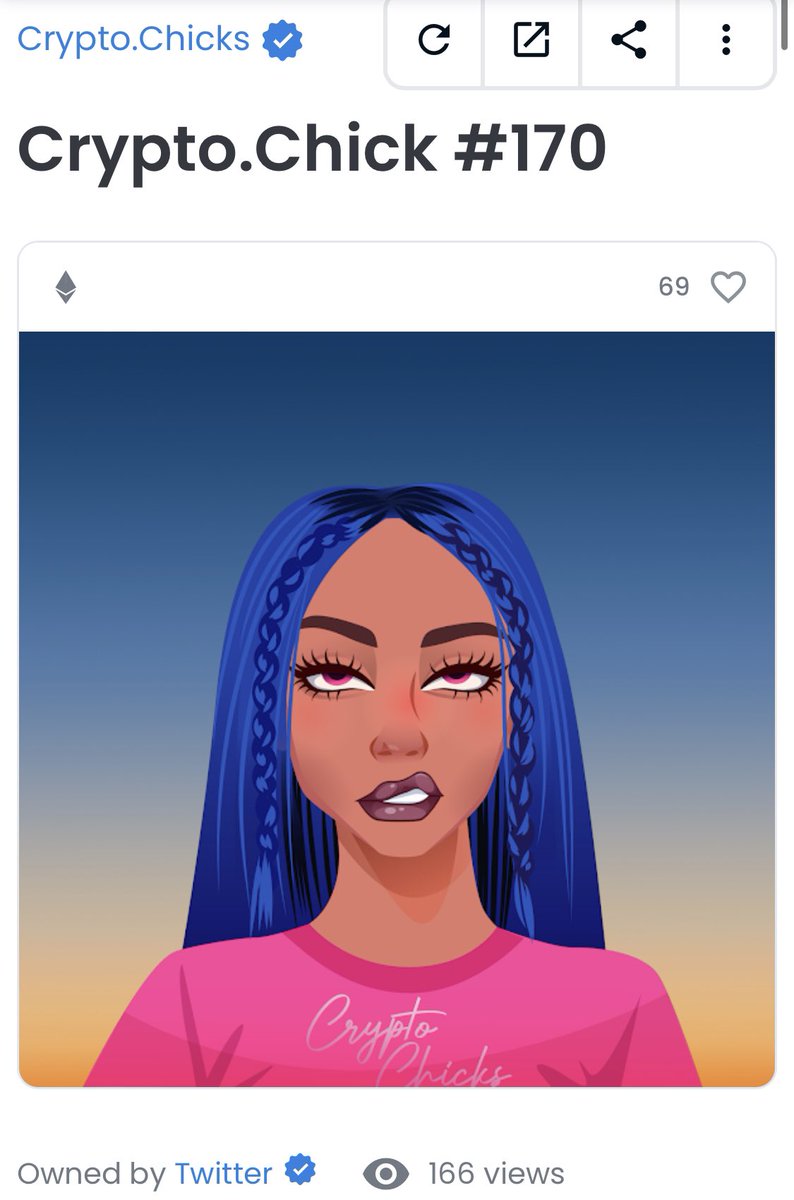 Was browsing through and saw @Twitter owns <a href="/NFTCryptoChicks/">Crypto.Chicks</a> #170 #ccarmy #nft