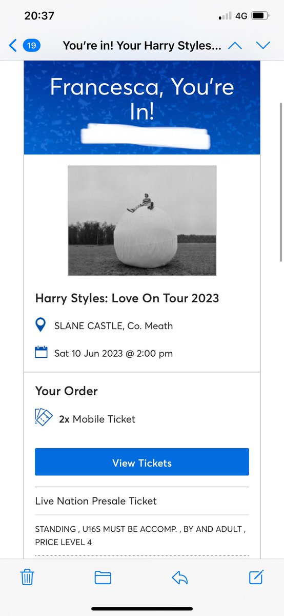 keeley_ison's tweet photo. HARRY STYLES - LOVE ON TOUR 
Selling x2 standing tickets for SLANE CASTLE, CO. MEATH, IRELAND 
Sat 10th June 2023
Bought through ticket master, selling face value @FranCalthorpe 
#HarryStylesLoveOnTour #HSLOT #HarryStylesLoveOnTour2023 #harrystylesloveontourireland https://t.co/LDEeQbpCZD