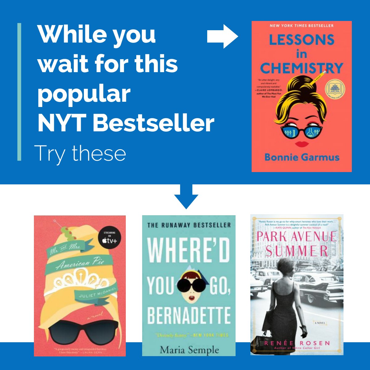 chilton_library's tweet photo. Still waiting for this popular title?  Checkout some of this other titles while you wait.
#whattoreadnext #lessonsinchem #chiltonlibrary #chiltonwi https://t.co/dnlgVrjtt6 https://t.co/ug9xY7xVjv