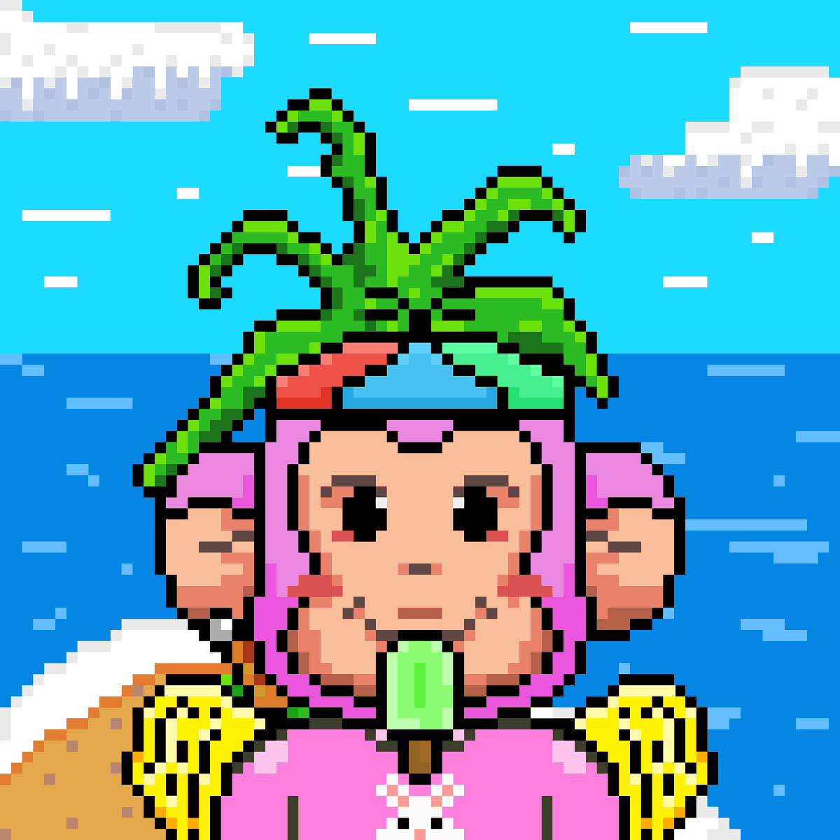 KOAAnft's tweet photo. Is too hot today, so why not go to the beach and stay fresh with an ice pop? 🏖️ 
Share your best meme to win this little guy #296🐵 
Giveaway ends in 24 hours. 
Must: 
- Retweet 
- Like 
- Follow @KOAAnft 
- Post your best meme 
#KOAA #GoldenBanana #GamestopNFT https://t.co/URgXRmPr1v