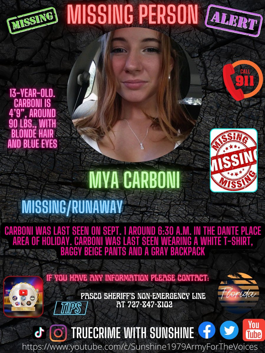 MindOf_Monsters's tweet photo. Mya Carboni Missing @ArcticfoxTrue
@levi_truecrime @Historyspeaks21
@missinginGA @DarknessExposed
@bashleyyy420 @KITKAT_THEBUZZ
#RealCrimeTeam #TrendingNews #florida https://t.co/rn8eUONY7f