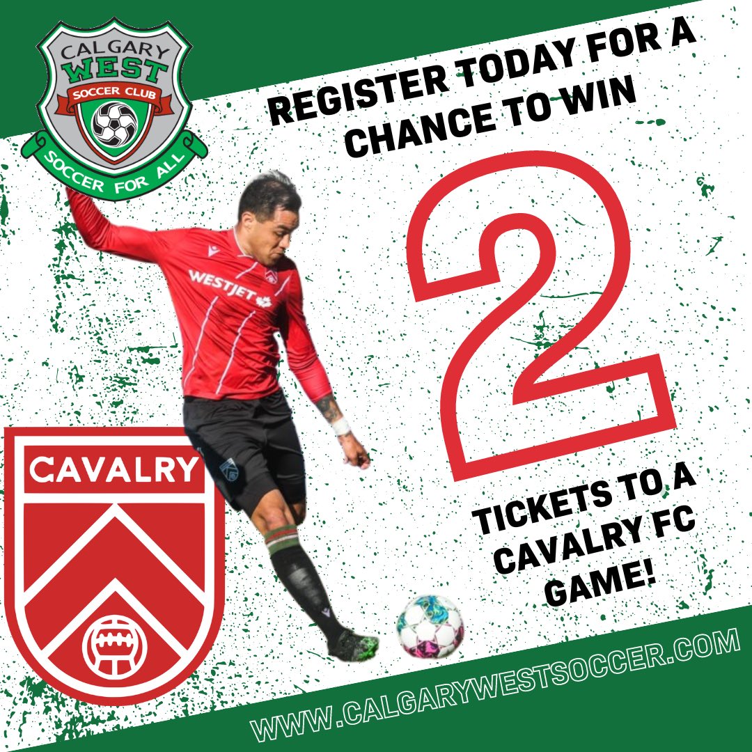 CalgaryWest_SC's tweet photo. Register today for a chance to win 2 tickets to a Cavalry FC game! Each registrant will be entered in a draw to win 1 of 15 pairs!
Join the Cal West Family this indoor season to develop, grow, and love the beautiful game! 💚⚽️
#canpl #cavalryfc #cwsc #cmsa #aysl #canadasoccer https://t.co/psq6po3Sra
