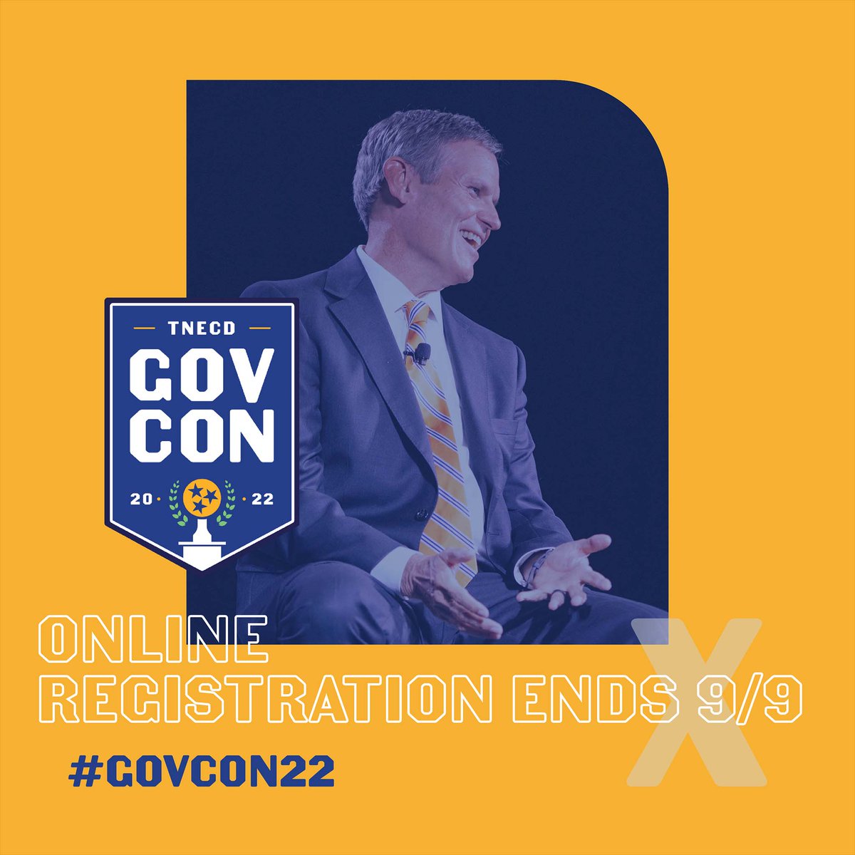 TNECD's tweet photo. Online registration for #GovCon22 closes Sept. 9, one week from today‼️ After this date, the price will increase to $450, and you will have to register in person at the conference.

Join @GovBillLee and @CommishTNECD Sept. 19-20 in Nashville ➡️ https://t.co/d6bloXuo1c. https://t.co/S5R5lFFV4E