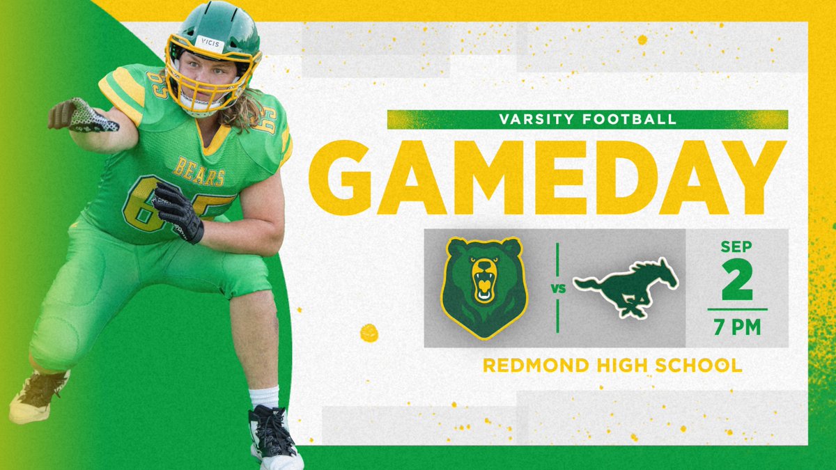 Time for some Friday night lights! Bears Varsity Football travels to Redmond High School to face the Mustangs at 7pm. Tonight's game will be streamed on the NFHS Network. Go Bears! nfhsnetwork.com/events/bishop-… @reactionphotog