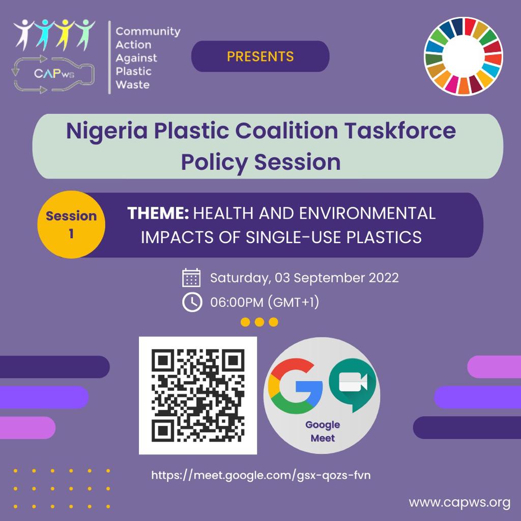 CapwsInitiative's tweet photo. The Nigeria Plastic Coalition Task Force Policy Briefing will bring together representatives from public, academic, civil society, youth, women, and industry over the next few months to collect and explore innovative solutions for Single Use Plastics Ban Bill in Nigeria.
#capws https://t.co/jsC16J2MHy