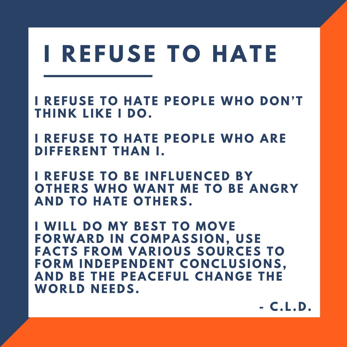 CarolynDeanBks's tweet photo. SOOooooo tired of people hating on others. I can disagree but refuse to hate. #LoveOneAnother #RefuseToHate https://t.co/8UESvqGEMr