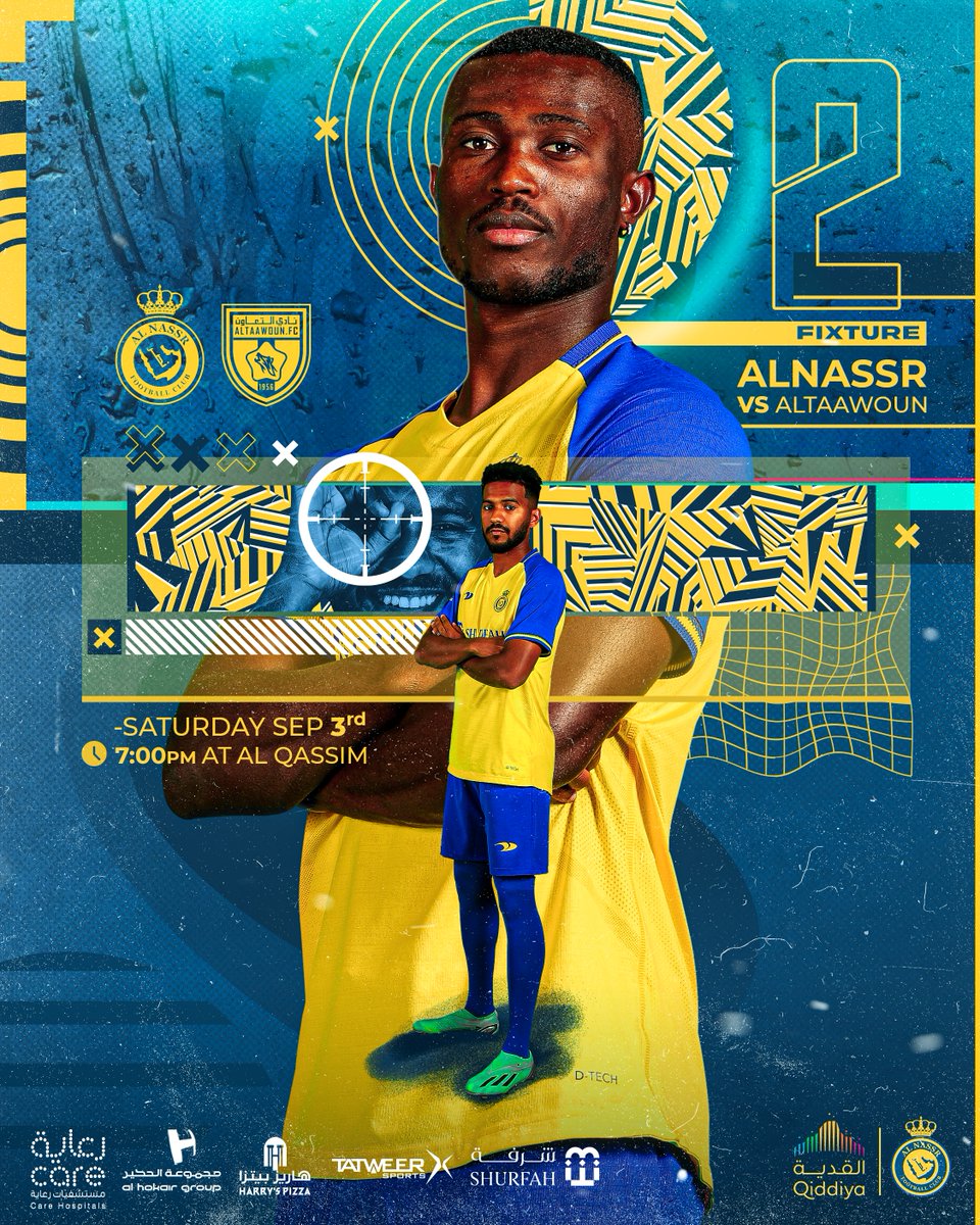 AlNassrFC's tweet photo. اليـوم السبـت ..
موعِـدٌ جديد للعالمي 💛

🆚 | #النصر_التعاون
⏱ | السابعة م��اءً
🏟️ | مدينة الملك عبدالله الرياضية
📍 | القصيــم

والموعد بإذن الله #نصر 💛 https://t.co/aD3YkOdEYv