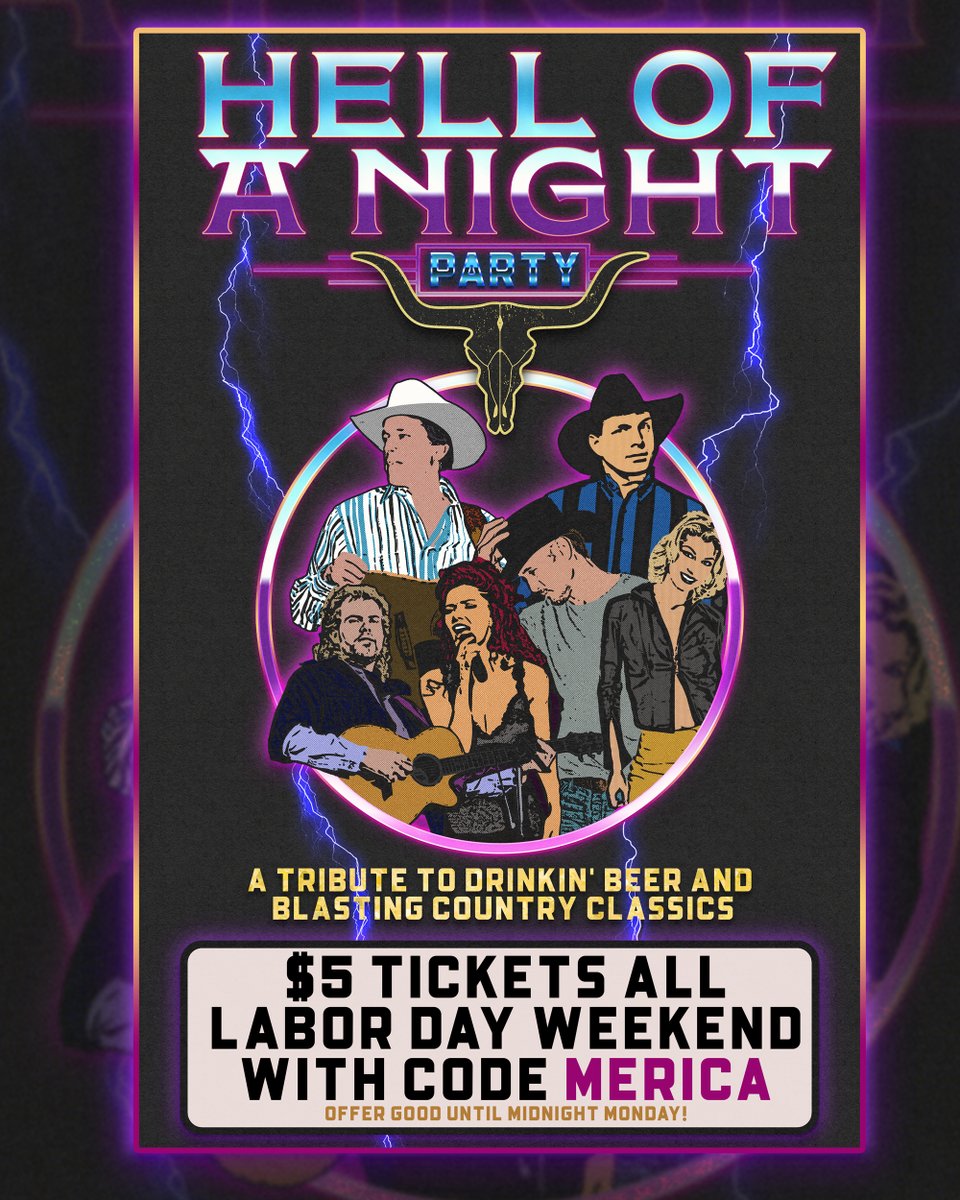 MikeZiemer's tweet photo. To celebrate the debut events for Hell Of A Night Party, we are offering $5 GA tickets all weekend long with the code MERICA. Country fans, you don't want to miss these parties!

9/8: @scoutbarhouston 
9/10: Whiskey Garden Fort Worth
10/13: @catilive 

🎟 https://t.co/kqevVNleH1 https://t.co/veOxEoqr0w