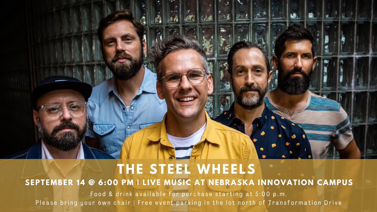 NIC_Innovates's tweet photo. .@thesteelwheels are coming to #LNK on Sept. 14!

🎵 Free &amp; open to the public  
🪕 Live music at NIC at 6 p.m.
🍔 Food/drink available for purchase at 5 p.m.
🔨 Tours of @NIS_Makers at 5 &amp; 5:30 p.m.
🪑 Bring your own chair

@themillcoffee | @AlloFiber | @UnionBankTrust https://t.co/hBpGg43BIW