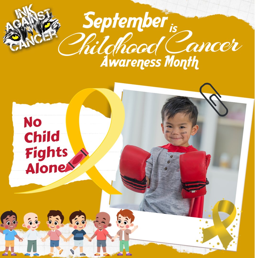 inkagstcancer's tweet photo. “No Child Fights Alone” September is Childhood Cancer Awareness Month.  @IACCWF                                #inkagainstcancer #iaccancerwarriorsfoundation #childhoodcancer #childhoodcancerawareness #cancer #cancersucks #canceriscaca #CancerAwareness https://t.co/7cy0B2Gf5F