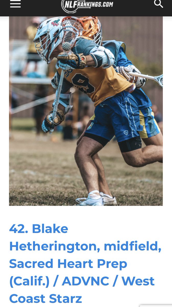 blakeheth's tweet photo. Blessed to be ranked 42 in the country by @natlaxfed !! ⭐️⭐️⭐️⭐️@WestCoastStarz @ADVNCLacrosse https://t.co/3KFANsaukT